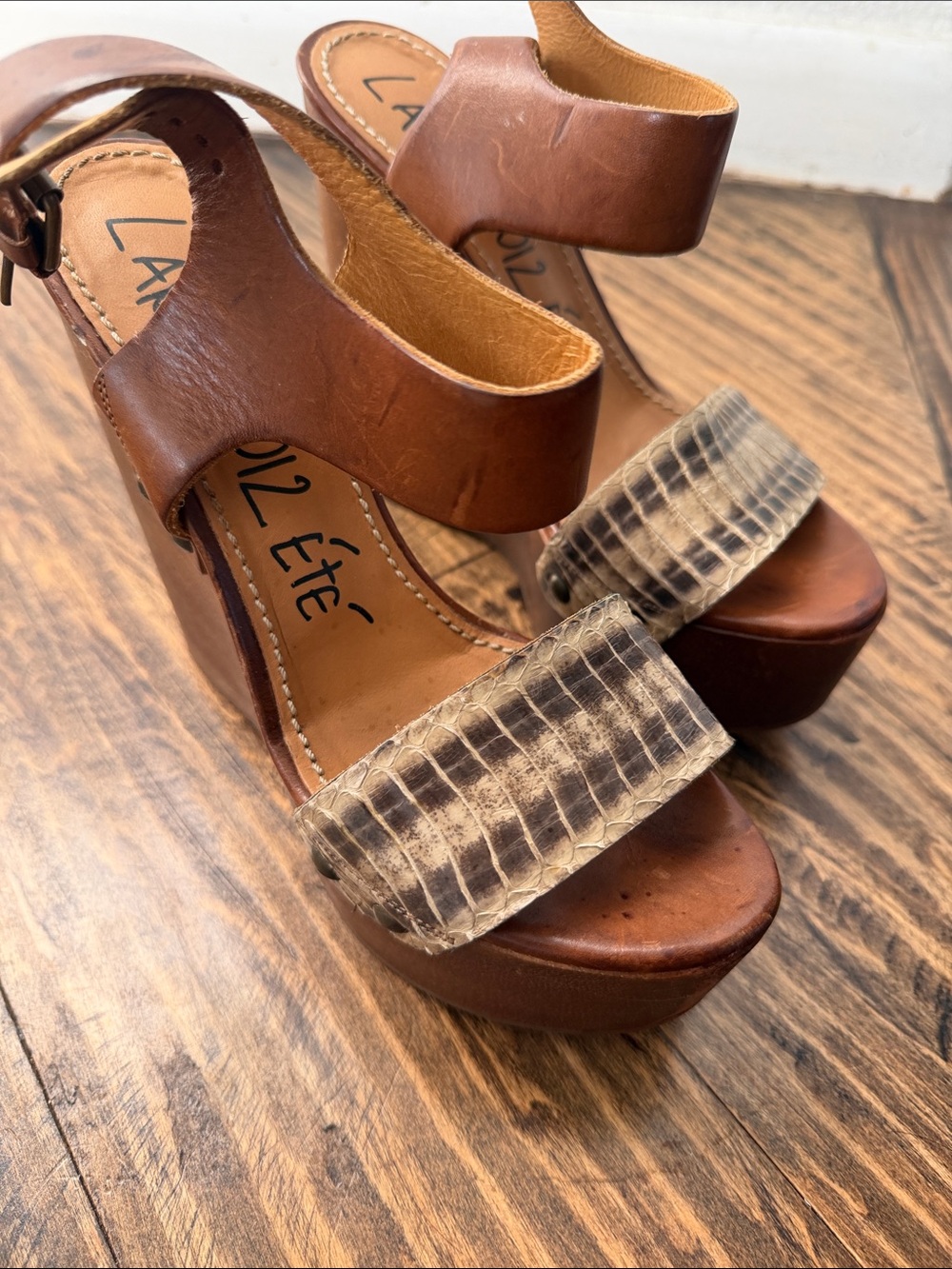Lanvin 2012 Été Brown Leather and Exotic Skin Platform Sandals